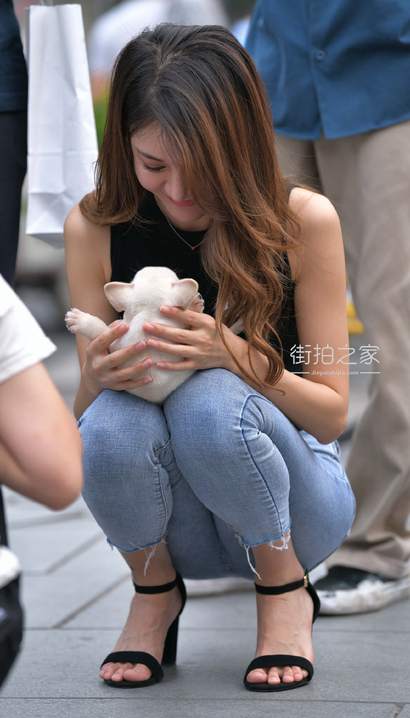 喜欢狗狗的紧牛美女，街拍极品[556zb]