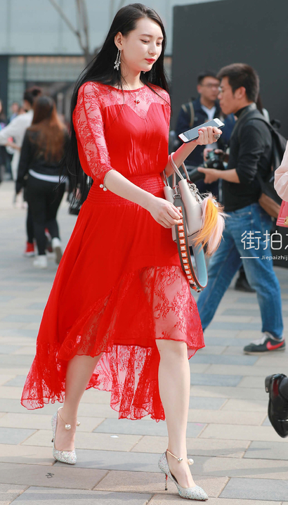 红裙子高跟美女，上海街拍[RK·531nu]